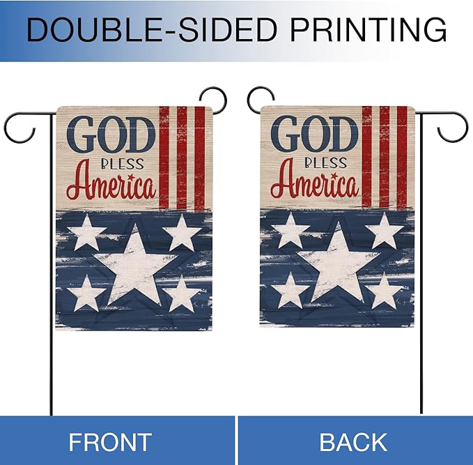 Hzppyz God Bless America 4th of July Patriotic Garden Flag Double Sided, USA Memorial Day Stars Stripes Vintage Decorative Yard Outdoor Home Small Decor, American Outside House Decoration 12 x 18
