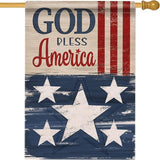 Hzppyz God Bless America Memorial Day 4th of July Patriotic House Flag, Veterans Day Stars Stripes Vintage Decorative Garden Yard Outdoor Large Decor, American USA Home Outside Decoration 28 x 40