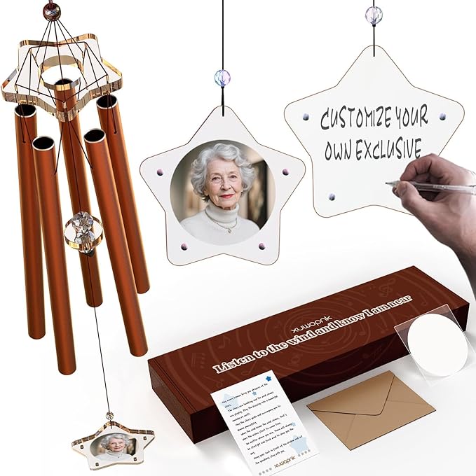 Personalized Memorial Wind Chime with Custom Photo, Name & Date - Thoughtful Sympathy Gift for Garden, Porch, Backyard & Patio Decor