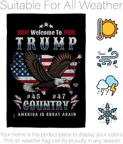 Welcome to Trump Country Flag Yard Sign Wall Hanging Decor Home Poster Rally Shooting MAGA Vance 2024 Political Poster Lawn Garden Outdoor Patriotic Patio Decoration Republican Gift Made in USA