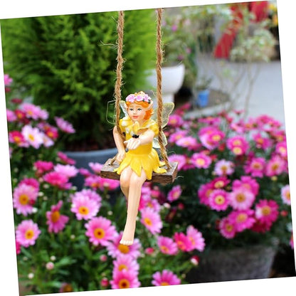 Garneck Hanging Flower Fairy Resin Statue Outdoor Swing Decor for Garden Trees Durable Garden Ornament for Home and Patio Decoration