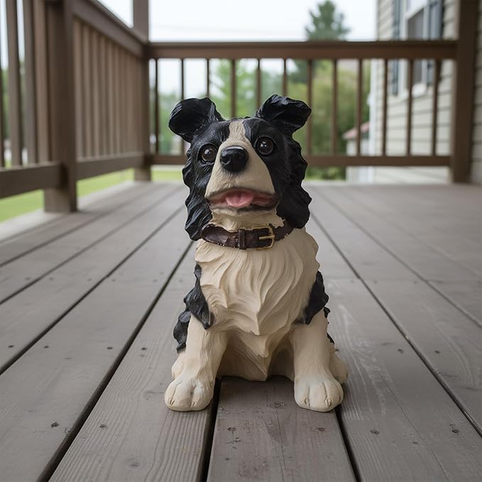 Tuxedo Border Collie Statues Outdoor Decorative, Dog Memorial Statue for Yard Lawn Patio Porch, Garden Pet Grave Marker Figures,
