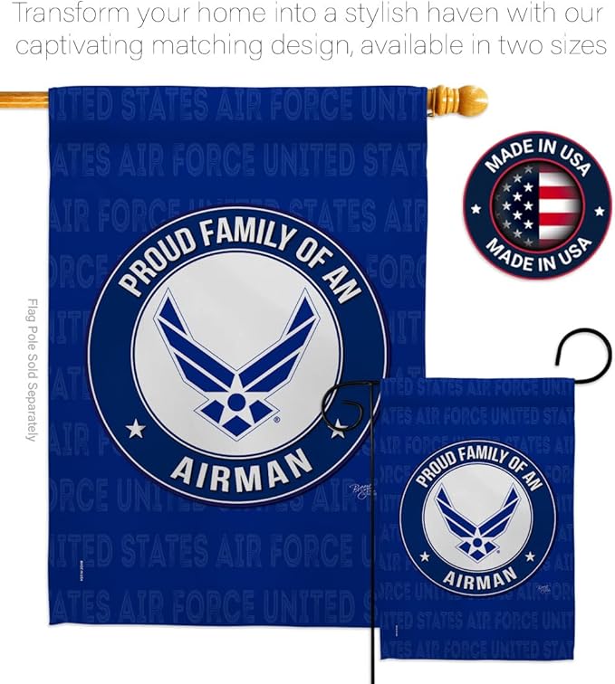 Proud Family Airman Garden Flag - Armed Forces Air Force USAF United State American Military Veteran Retire Official - House Decoration Banner Small Yard Gift Double-Sided Made in USA 13 X 18.5