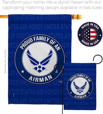 Proud Family Airman Garden Flag - Armed Forces Air Force USAF United State American Military Veteran Retire Official - House Decoration Banner Small Yard Gift Double-Sided Made in USA 13 X 18.5