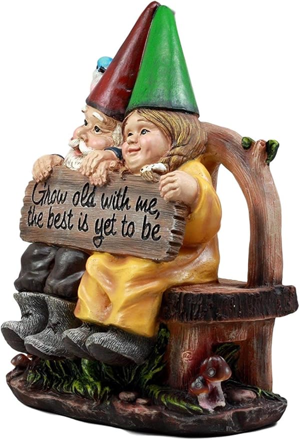 Ebros Grow Old with Me Mr and Mrs Gnome Statue 11" Tall for Patio Garden Lawn Home Decor Figurine (1)