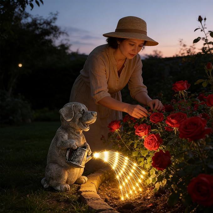 Lavezee Garden Dog Statue with String Lights, Puppy Garden Statue Outdoor for Patio Lawn Porch Walkway, Ideal Gifts for Dog Lovers Women Mom Grandma