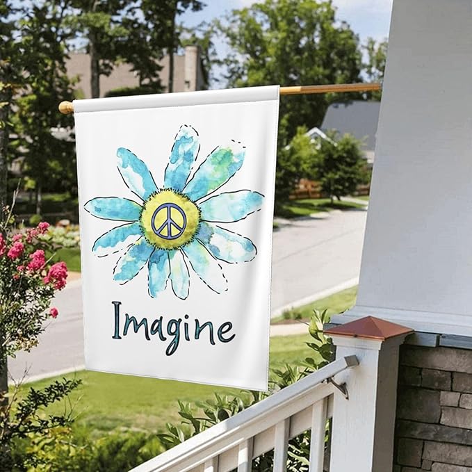 Imagine Flowers Hippie Peace Garden Flags 12×18 Inch Double Sided Decorative Yard Banner Seasonal Flag for Outdoor Outside Decor
