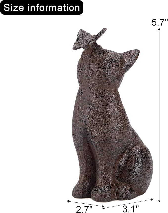 Cat Kissing Butterfly Statue, 5.71H Cast Iron Figurines, Garden Collection, Garden Stone Decorative Home Outdoor Decor TQGJNY106