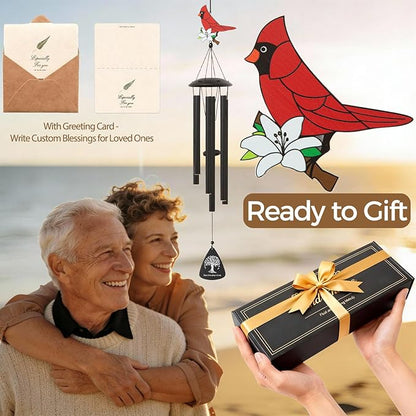 Memorial Wind Chimes for Loss of Loved One, Sympathy Wind Chimes for Outside with Cardinal Wind Spinner, Bereavement Condolence Remembrance Gift for Loss of Mom Mother Father Husband (Black)