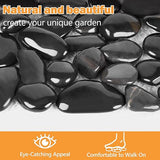 River Rock Stepping Stones Outdoor for Garden Walkway, 6 Pcs 16" L x 6" W Rectangle Shape Paver Step Stones Polished Pebble River Stone Mat for Yard Lawn Patio Pathway Walk Way - Black