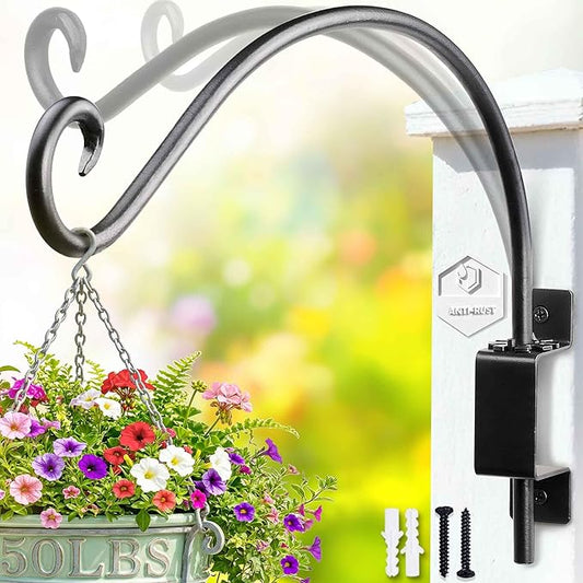 Qiang Ni Plant Hanger Outdoor: 12 Inch 50LBS Bird Feeder Bracket for Garden Patio Decor - Swivel Adjustable Wall Mount Plant Hook for Hanging Flower Baskets