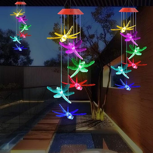Solawindchime Dragonfly Wind Chimes Gifts for Women, Color Changing Solar Wind Chime Outdoor Decor, Waterproof Solar Lights, Romantic Dragonfly Wind Bells, Solar Powered Wind Chime Garden Decoration