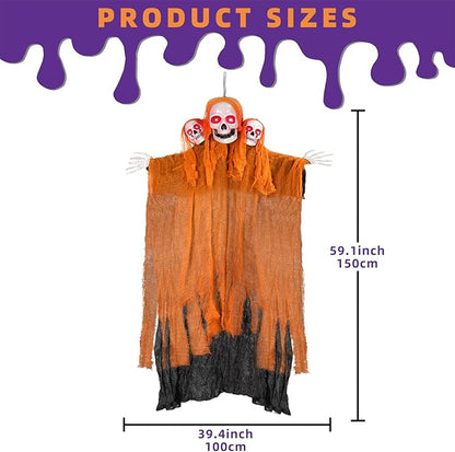 Kendane Halloween Decorations Outdoor and Indoor,Halloween Hanging Ghosts,Scary Grim Reaper Skeleton with Light-Up Eyes and Creepy Sound,Scary Party Decorations for Yard,Lawn,Haunted House Decor