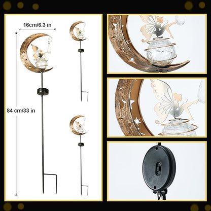 LOVERUIS Solar Garden Lights Outdoor Fairy Moon Lamp Waterproof Moon Garden Solar Light with Crackle Glass Ball LED Stake Lights Angel Decorative for Grave Balcony Lawn Patio Pathway