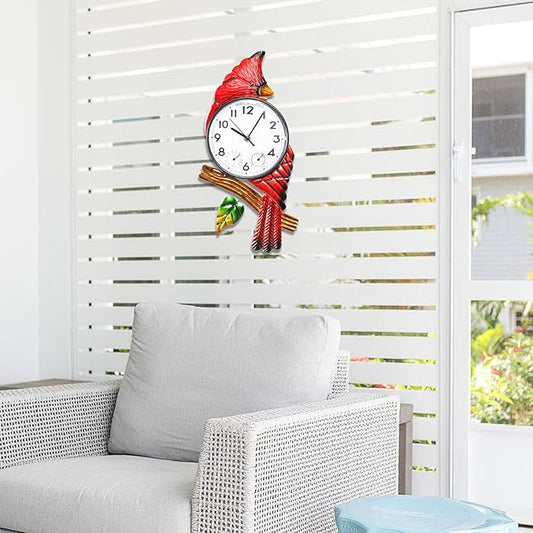MUMTOP Cardinal Outdoor Clock Waterproof, 15.35 Inch Outside Wall Clock with Thermometer Combo for Patio Pool Garden Home Decor