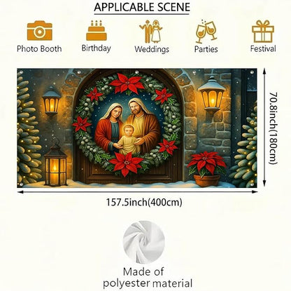 HOMETITUTE 13x6ft Holy Family Garage Door Banner Nativity Christmas Baby Jesus Mary Joseph Polyester Large Outdoor Decoration for Holiday Party Winter Yard Home School Church Community