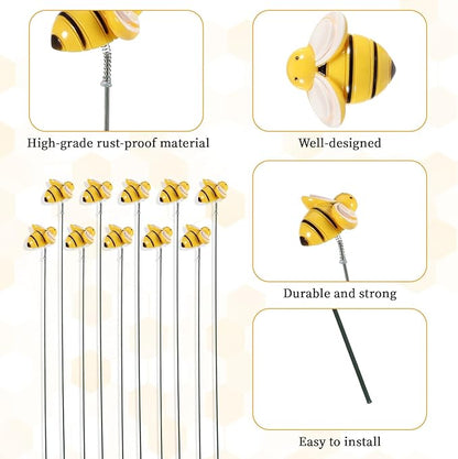 10PCS Bee Garden Stakes Decor Small Bees Yard Decor Metal Garden Stakes Honey Bee Decors Spring Summer Resin Bumble Bees Gardens Stake for Lawn Corridor Plant Pot Pathway Flower Bed