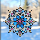 Winter Snowflake Acrylic Suncatcher - Faux Stained Glass Indoor Window Hanging Ornament, Outdoor Sun Catcher Panel, Home Decor Gift for Winter Lovers