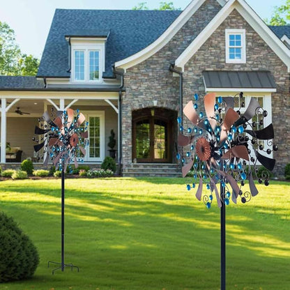 VEWOGARDEN Kinetic Wind Spinners Outdoor 13" Dia Metal Wind Spinner with Stakes Yard Art for Garden Patio Lawn Decorations, Blue & Antique Bronze