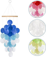 Wind Chimes for Outside, Handcrafted Blue Gradient Capiz Shells Windchime Coastal Style Decor for Indoor/Outdoors, Garden Decors, Great Gift for Women, Beach Hanging Decor, Wind Chimes Lovers