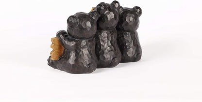 Bear Family Holding Welcome Sign Outdoor Garden Statue - 14.5" - Black