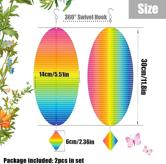2pcs in Set Gradient Rainbow Helix Metal Wind Spinners for Yard and Garden,12 Inch 3D Stainless Steel Hanging Kinetic Yard Art Wind Sculpture Decor Outdoor Indoor (Warm Pattern)