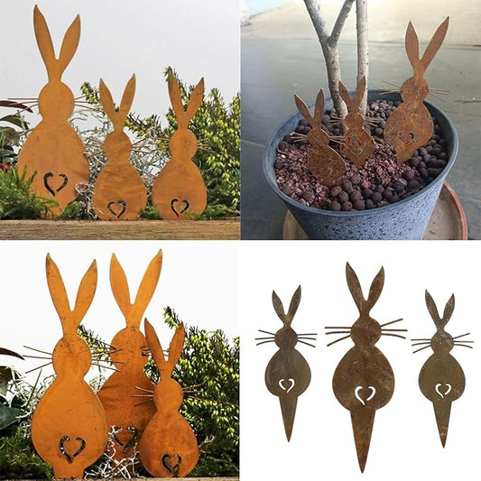 3Pcs Garden Statues Metal Yard Art Outdoor Decors Animals Stake Garden Decorations Outdoor Garden Statue