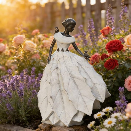 DiliComing Fairy Garden Accessories Outdoor Statue - 14.5 Inch Table Decor for Living Room Garden Maiden Bookshelf Decor Xmas Resin Holly Leaves Maiden White Statue