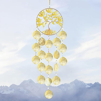 Gold Crystal Tree of Life Dream Catcher Suncatcher Capiz Shell Wind Chime Seashell Ceiling Cottage Core Decor Unique Indoor Outdoor Handmade for Women