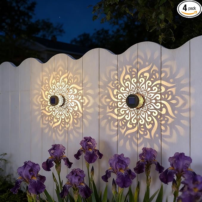 Decorative Solar Mandala Lights, Solar Mandala Lights Outdoor, Solar Powered Outdoor Wall Deck Step Lights, Mandalas Theme Waterproof Fence Light for Garden Patio Backyard Decor (4Pcs Mandala)