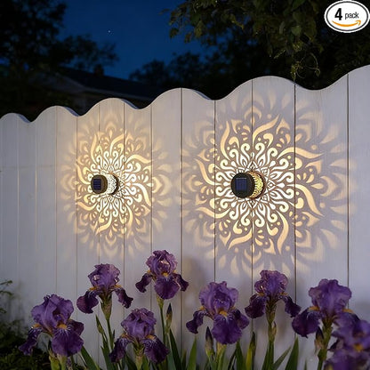 Decorative Solar Mandala Lights, Solar Mandala Lights Outdoor, Solar Powered Outdoor Wall Deck Step Lights, Mandalas Theme Waterproof Fence Light for Garden Patio Backyard Decor (4Pcs Mandala)