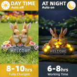Solar Rabbit Garden Statue 5.9" Resin Bunny Statue with Welcome Sign Rabbit Figurines Light Decorations for Patio Yard Lawn Ornaments Easter Housewarming Birthday Gifts for Women Mom Grandma Wife