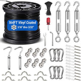 String Light Hanging Kit with 164FT Vinyl Coated 304 Stainless Steel Wire Rope, Globe String Light Suspension Kit, Outdoor Light Guide Wire Kit Included Turnbuckles, Enough Accessories, Use Manual