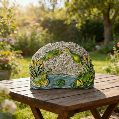 Frog Garden Statue Solar Rock Lights Decor, A Jumping Frog for Patio Pathway Art Housewarming for Yard Decoration Lawn Ornament Gardening Gifts for Women Mom Grandma (Frog)