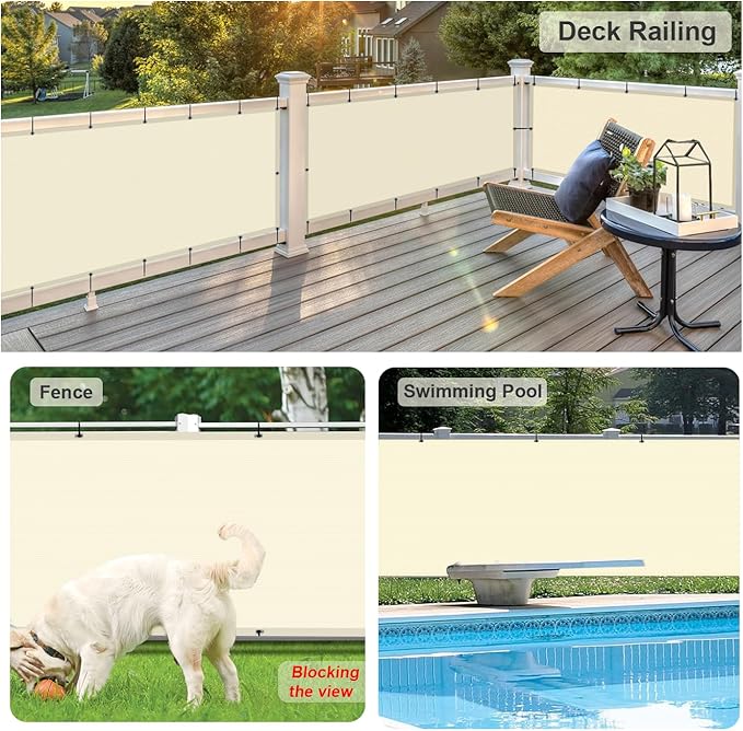 LOVE STORY Balcony Privacy Screen, 3'x9' Deck Shield Screen Fence Cover,UV Protection and Weather-Resistant,3 FT Height for Deck, Patio, Backyard, Outdoor Pool, Porch, Railing, Butter Cream