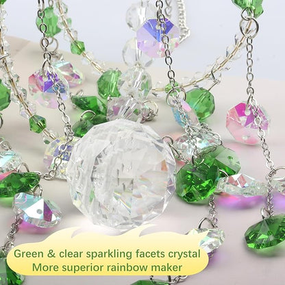 Geili Crystal Suncatchers for Windows Hanging,Spiral Crystal Sun Catchers Indoor Window,Boho Hanging Crystals for Decoration,Healing Wind Chimes Suncatcher Rainbow Maker for Outside(Green)