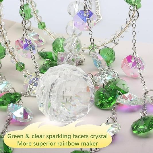 Geili Crystal Suncatchers for Windows Hanging,Spiral Crystal Sun Catchers Indoor Window,Boho Hanging Crystals for Decoration,Healing Wind Chimes Suncatcher Rainbow Maker for Outside(Green)