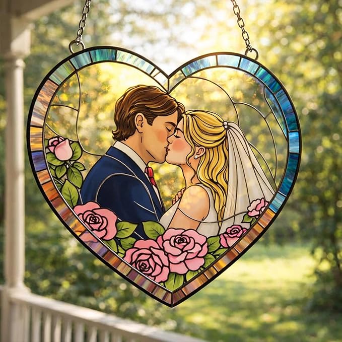 NAZENTI Custom Photo Stained Glass Suncatcher Gifts for Valentine Birthday Anniversary, Personalized Couple Portrait Window Hanging for Husband Wife, Romantic Home Decor for Boyfriend
