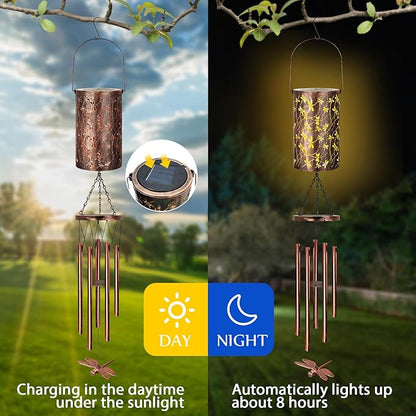 YHmall Solar Wind Chimes for Outside, Dragonfly Gifts for Women Mom Grandma Solar Lantern Windchimes Outdoors, Memorial Wind Chimes for Patio Yard Garden Christmas Decor