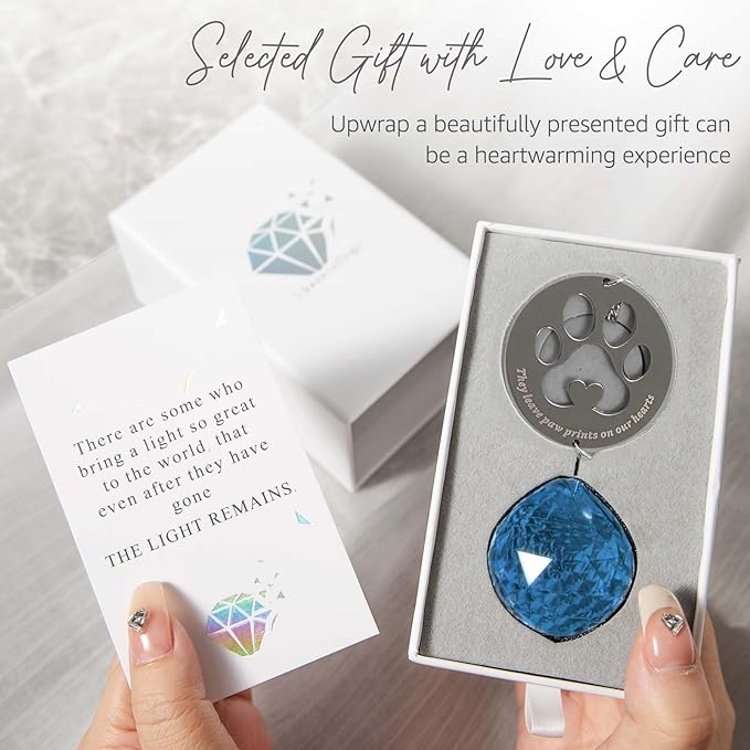 Mooncraftlogy Dog Memorial Gifts, Unique Loss of Pet Sympathy Idea, Navy Blue Crystal Ball Rainbow Suncatcher with Paw Print for Cat or Dog Remembrance and Bereavement