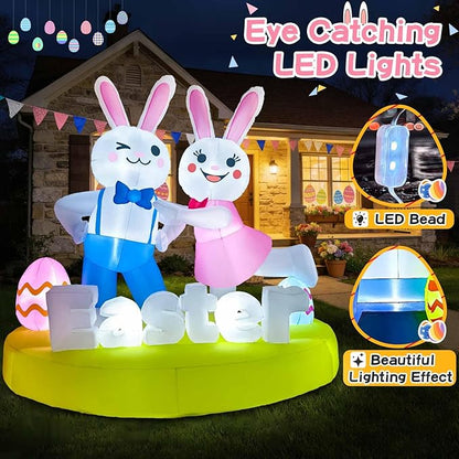 6FT Easter Inflatables Outdoor Decoration Inflatable Bunny Lover Dancing Built in LED Lights Bunny Blow Up Yard Decoration for Lawn Garden Holiday Party(with Storage Bag)