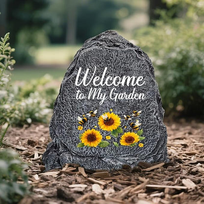 Garden Stone Sculpture with Bees and Sunflowers, Solar Resin Outdoor Sculpture, Suitable As A Grave Decoration for Gardens, Lawns, Cemeteries, Memorial Gifts, Home Decoration