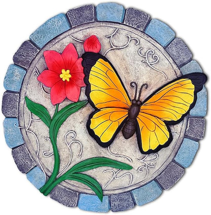 OrnamentallyYou Elegant Resin Stepping Stone, Outdoor Garden Pathway Decoration (Colorful Moments Bloom Stepping Stone, 9.5" Butterfly Garden Decorative Figurine)