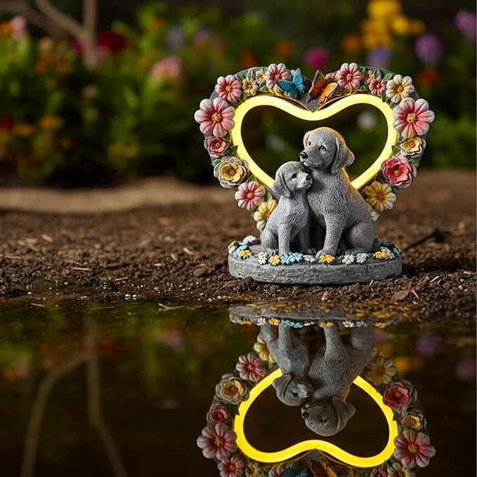 Solar Garden Statue - Heartwarming Dog Mom & Puppy Figurine with Glowing Heart - Outdoor Decor for Patio, Lawn, Yard, Porch - Housewarming, Birthday, Christmas, for Mom Women Grandma