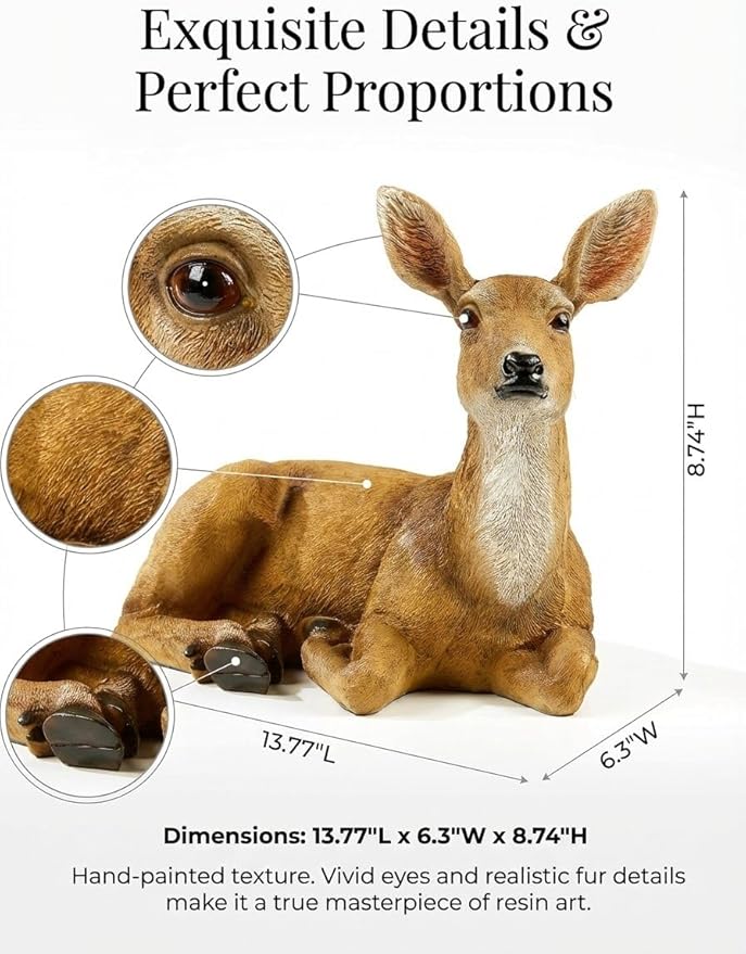 XTAPAN Resin Doe Statue Figurines Female Deer Animal Sculpture Gift Home Decor,Office or Outdoor Garden Statue Woodland Decoration