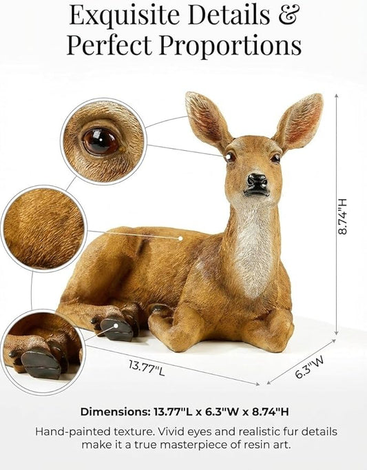 XTAPAN Resin Doe Statue Figurines Female Deer Animal Sculpture Gift Home Decor,Office or Outdoor Garden Statue Woodland Decoration
