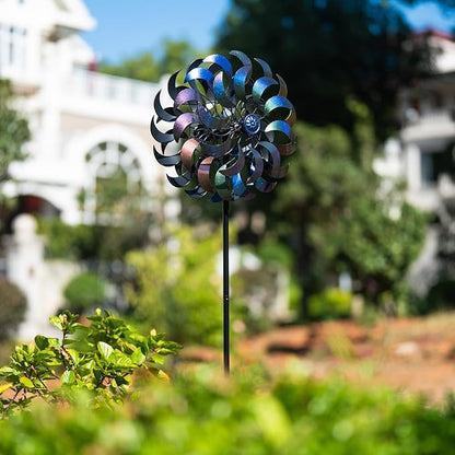 Wind Spinners Outdoor,64.2Inch 360°Rotating Crescent Windmill for Yard, Garden Wind Spinner with Blue Green Purple Gradient Blades, Weatherproof Metal Garden Decor