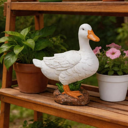 Porch Duck Statue Outdoor Decor,5.6''(H) White Duck Garden Sculptures for Yard Lawn,Resin Animal Figurines Home Patio Art Decorations