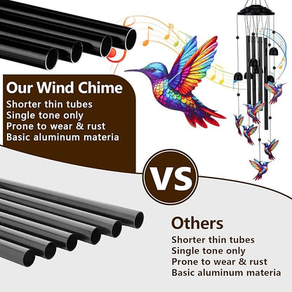 Hummingbird Wind Chimes for Outside Black Metal Windchimes Outdoors Hummingbirds Gifts for Women/Men Garden/Yard Decor Memorial/Birthday Gifts for Grandma/Mom Durable Chimes for Outdoors