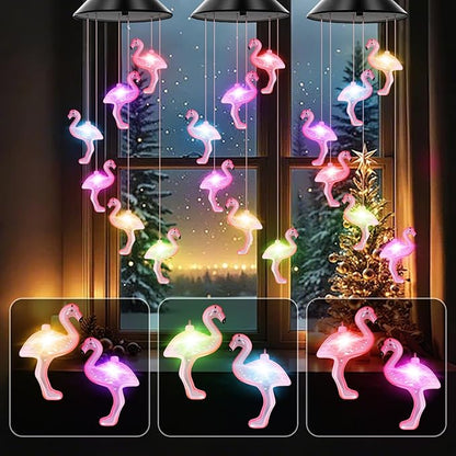 Flamingo Solar Wind Chimes Color Changing Solar Lights Outdoor Waterproof LED Wind Chimes Solar Powered Lights for Party Yard Garden Christmas Decoration Birthday Gifts for Mom Grandma